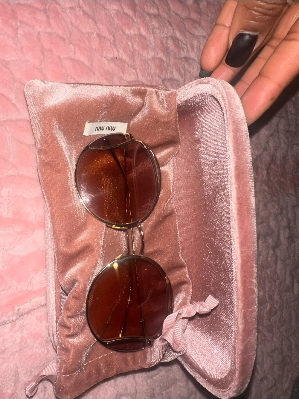 Miu Miu Round Sunglasses Brown Gold Frame